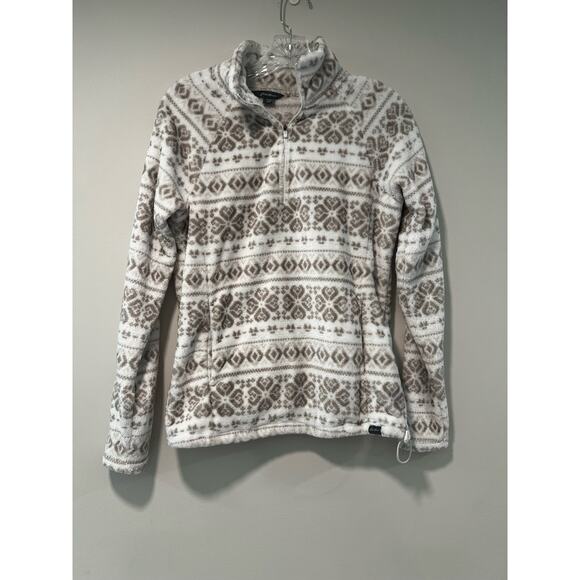 NWOT Eddie Bauer 1/4 Zip Fleece White & Tan Print Medium - Picture 1 of 8